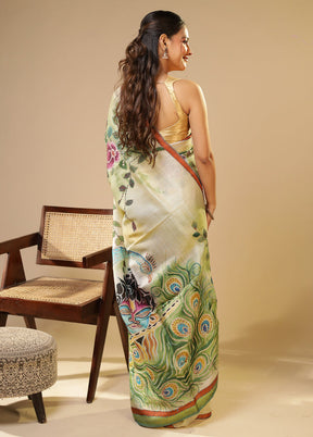 Multicolor Handloom Tussar Pure Silk Saree With Blouse Piece