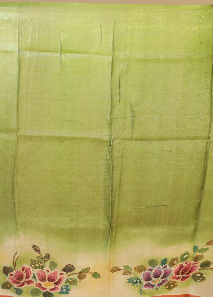 Multicolor Handloom Tussar Pure Silk Saree With Blouse Piece