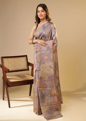 Purple Handloom Tussar Pure Silk Saree With Blouse Piece