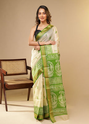 Cream Printed Pure Silk Saree Without Blouse Piece