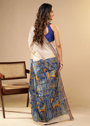 Cream Printed Pure Silk Saree Without Blouse Piece
