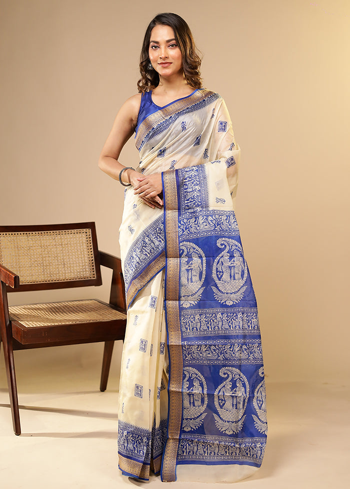 Cream Printed Pure Silk Saree Without Blouse Piece
