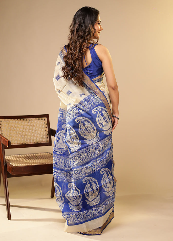 Cream Printed Pure Silk Saree Without Blouse Piece