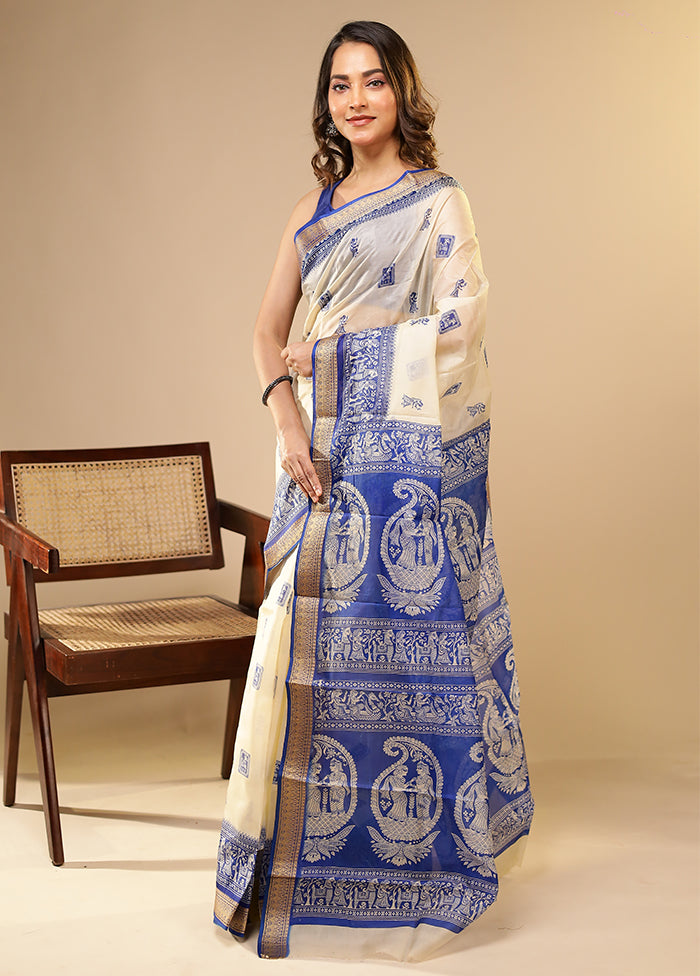 Cream Printed Pure Silk Saree Without Blouse Piece