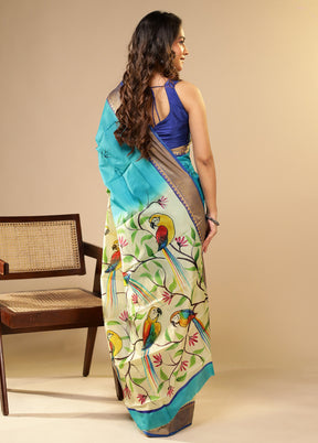 Green Printed Pure Silk Saree Without Blouse Piece