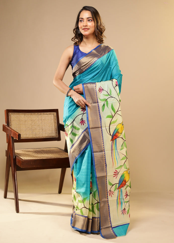 Green Printed Pure Silk Saree Without Blouse Piece