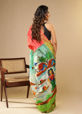 Pink Printed Pure Silk Saree Without Blouse Piece