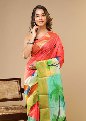 Pink Printed Pure Silk Saree Without Blouse Piece