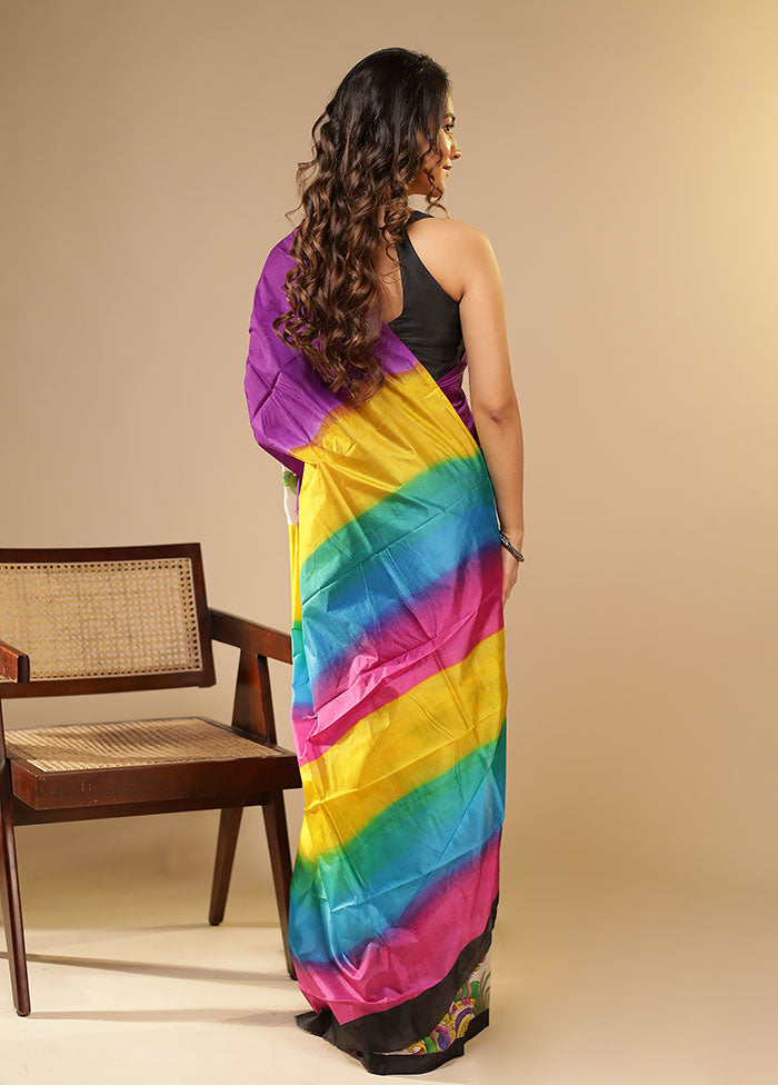 Purple Printed Pure Silk Saree Without Blouse Piece