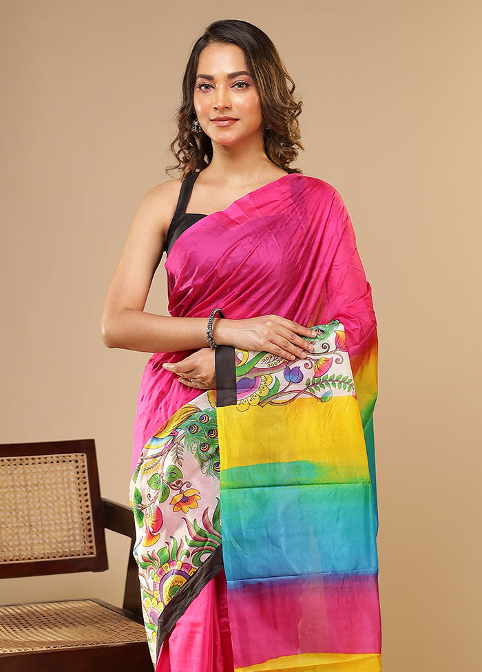 Pink Printed Pure Silk Saree Without Blouse Piece