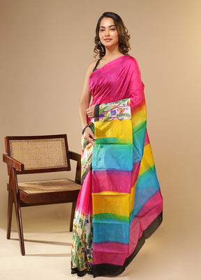 Pink Printed Pure Silk Saree Without Blouse Piece