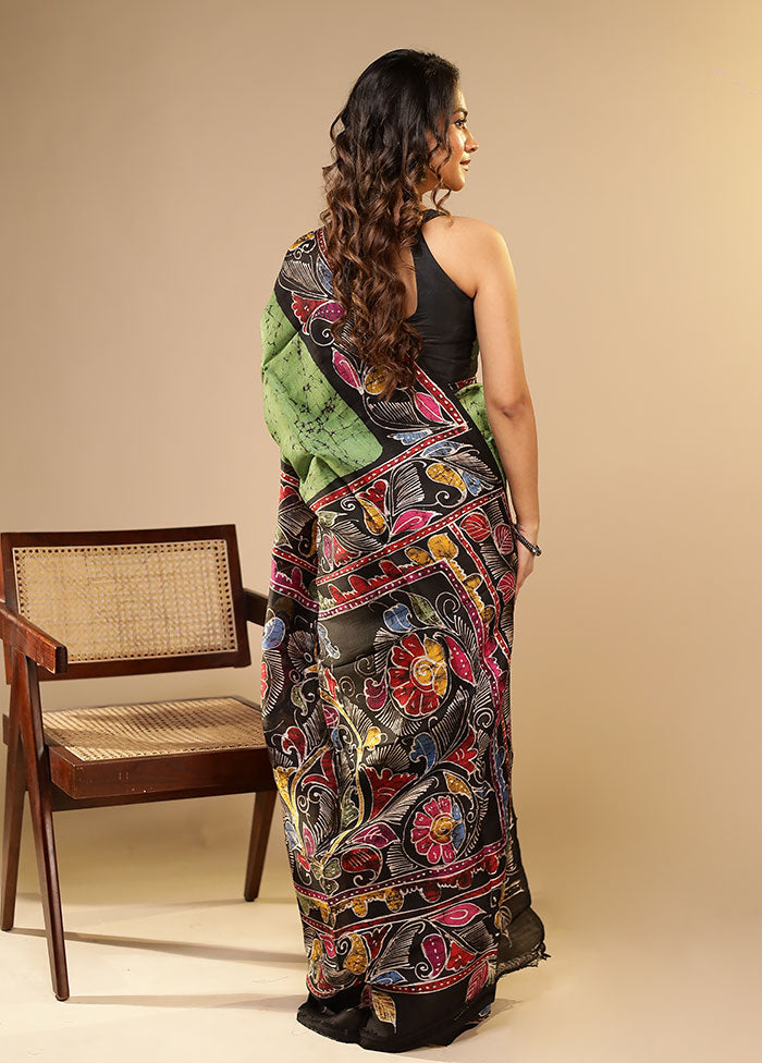 Green Printed Pure Silk Saree Without Blouse Piece