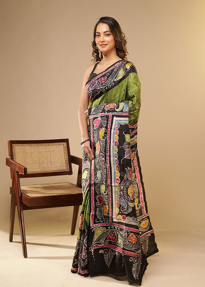 Multicolor Printed Pure Silk Saree With Blouse Piece