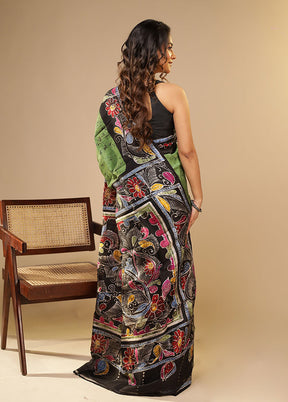 Green Printed Pure Silk Saree Without Blouse Piece