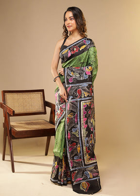 Green Printed Pure Silk Saree Without Blouse Piece