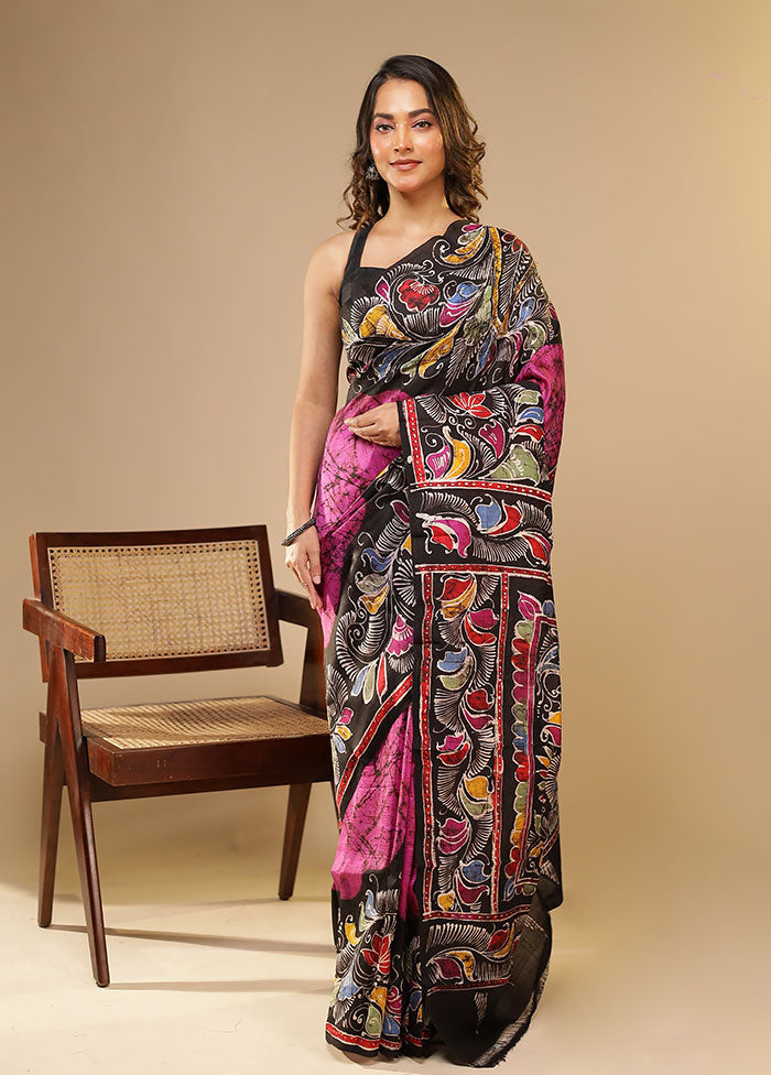 Pink Printed Pure Silk Saree Without Blouse Piece