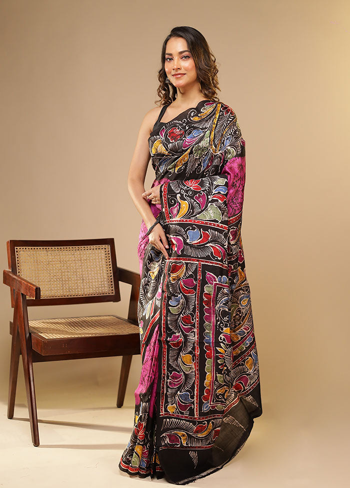 Pink Printed Pure Silk Saree Without Blouse Piece