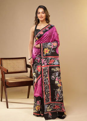 Pink Printed Pure Silk Saree Without Blouse Piece