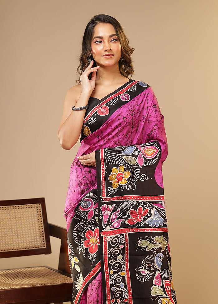 Pink Printed Pure Silk Saree Without Blouse Piece