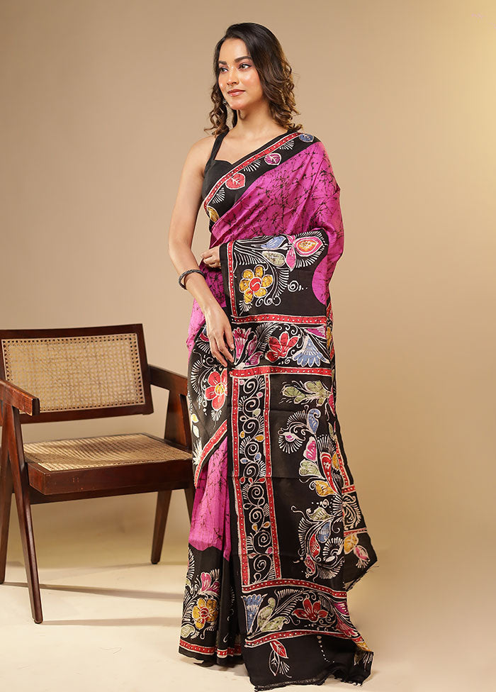 Pink Printed Pure Silk Saree Without Blouse Piece