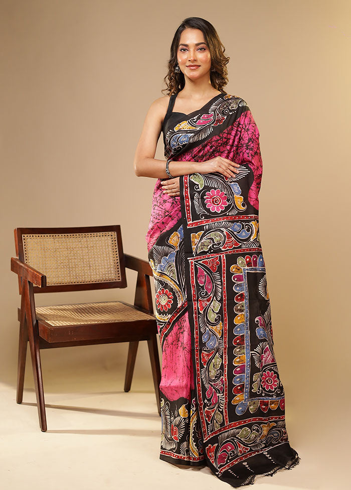 Pink Printed Pure Silk Saree Without Blouse Piece