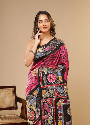 Pink Printed Pure Silk Saree Without Blouse Piece