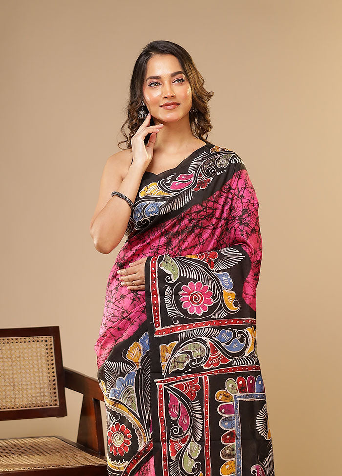 Pink Printed Pure Silk Saree Without Blouse Piece