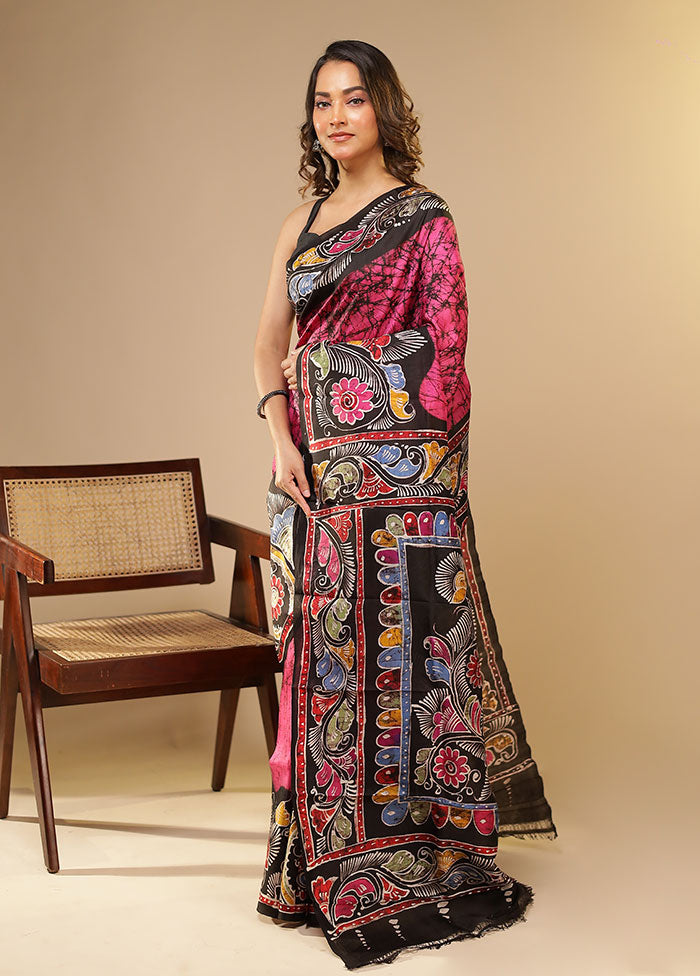 Pink Printed Pure Silk Saree Without Blouse Piece