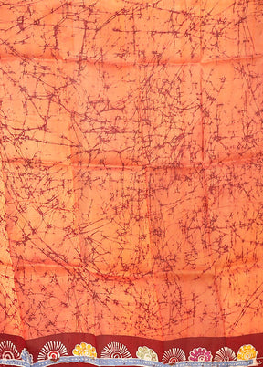 Orange Printed Pure Silk Saree Without Blouse Piece