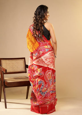 Yellow Printed Pure Silk Saree Without Blouse Piece