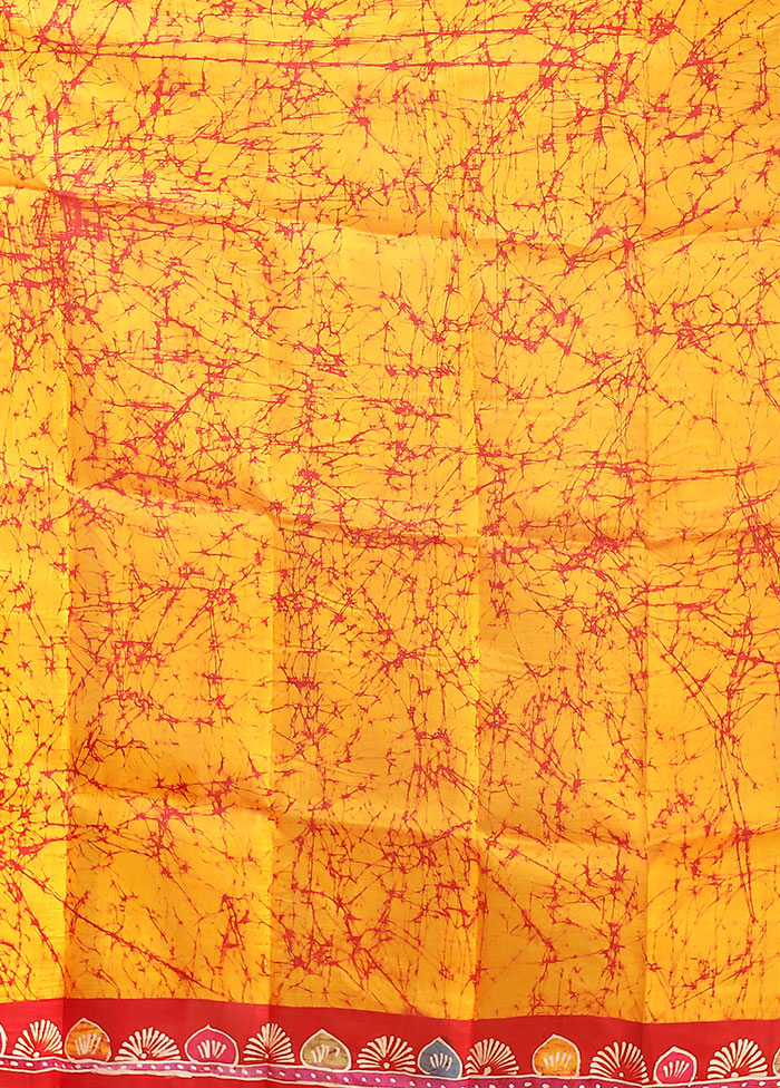 Yellow Printed Pure Silk Saree Without Blouse Piece