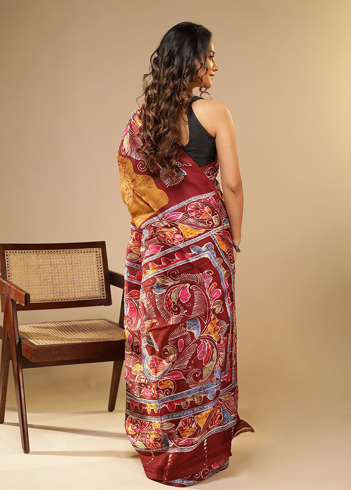Yellow Printed Pure Silk Saree Without Blouse Piece