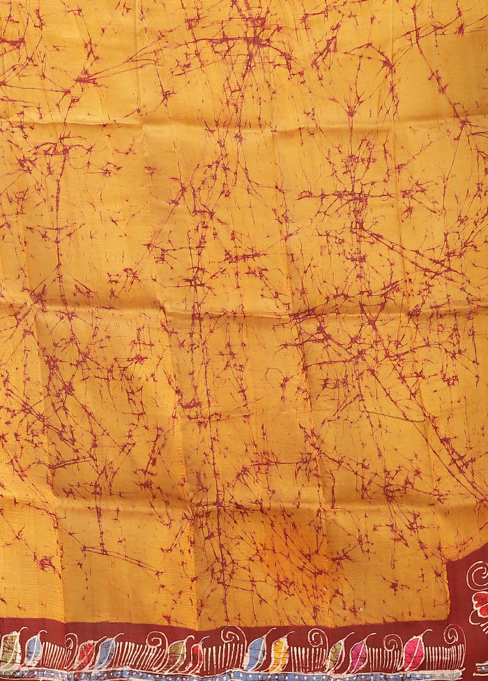 Yellow Printed Pure Silk Saree Without Blouse Piece