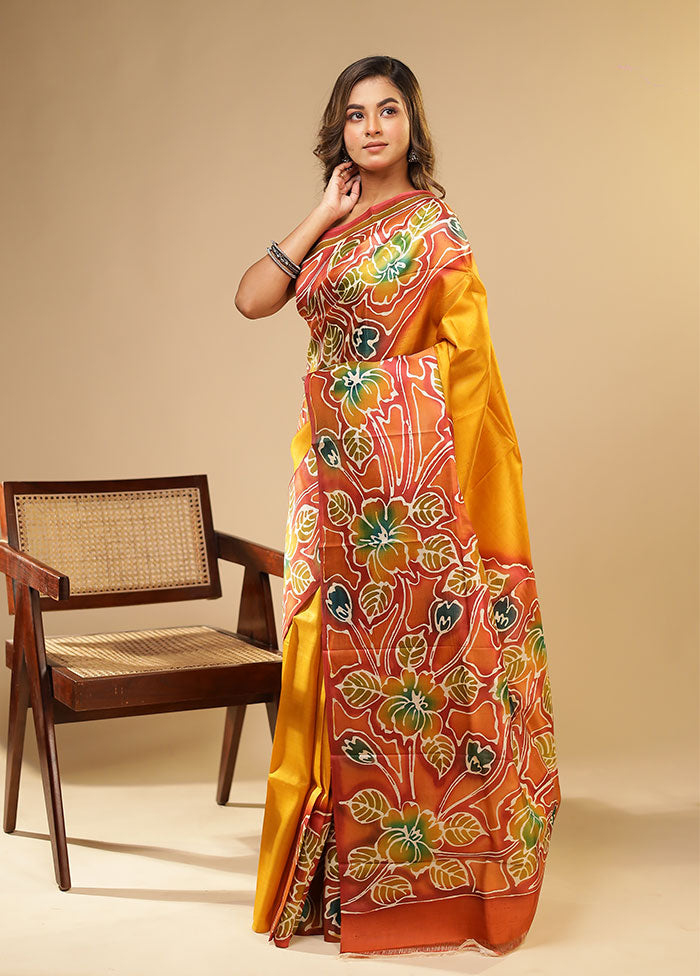 Multicolor Printed Pure Silk Saree With Blouse Piece
