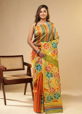 Multicolor Printed Pure Silk Saree With Blouse Piece