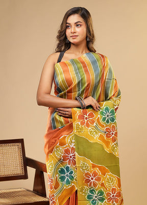 Multicolor Printed Pure Silk Saree With Blouse Piece
