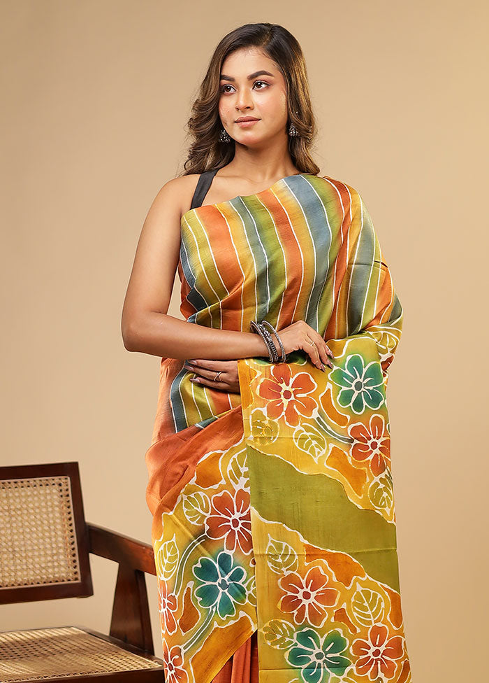 Multicolor Printed Pure Silk Saree With Blouse Piece