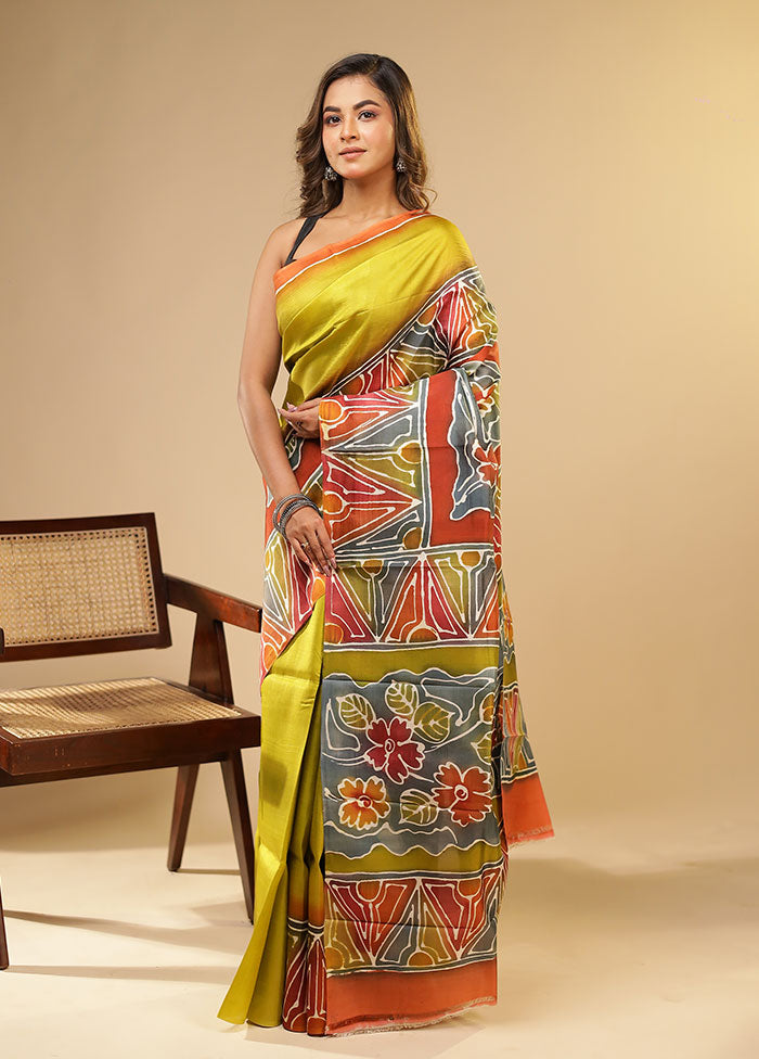 Multicolor Printed Pure Silk Saree Without Blouse Piece