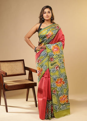 Pink Printed Pure Silk Saree Without Blouse Piece