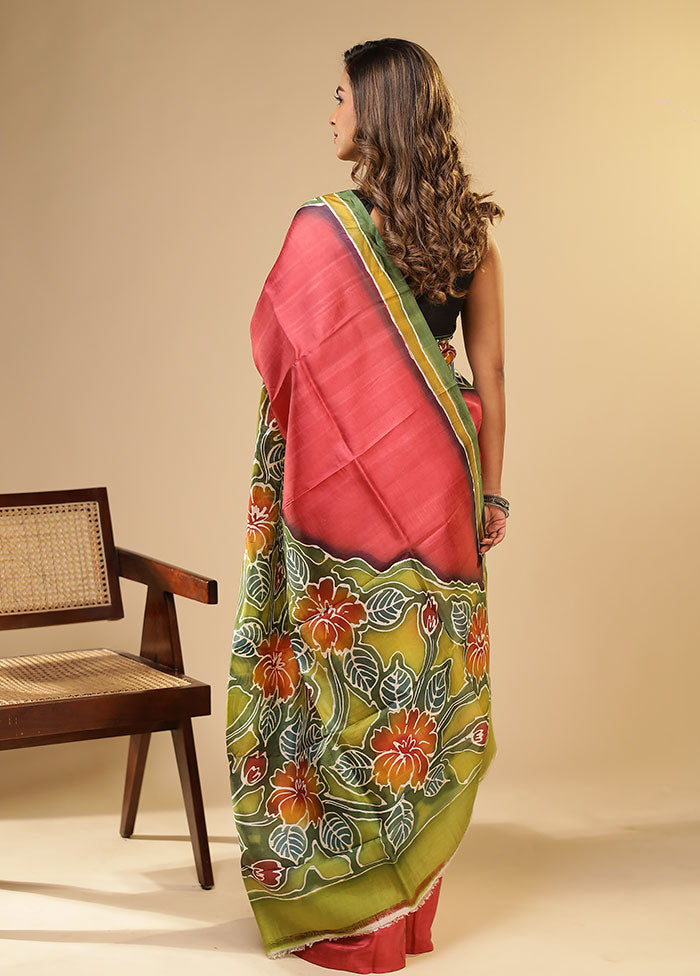 Multicolor Printed Pure Silk Saree With Blouse Piece
