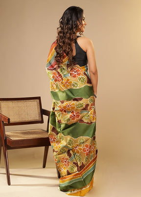 Multicolor Printed Pure Silk Saree Without Blouse Piece