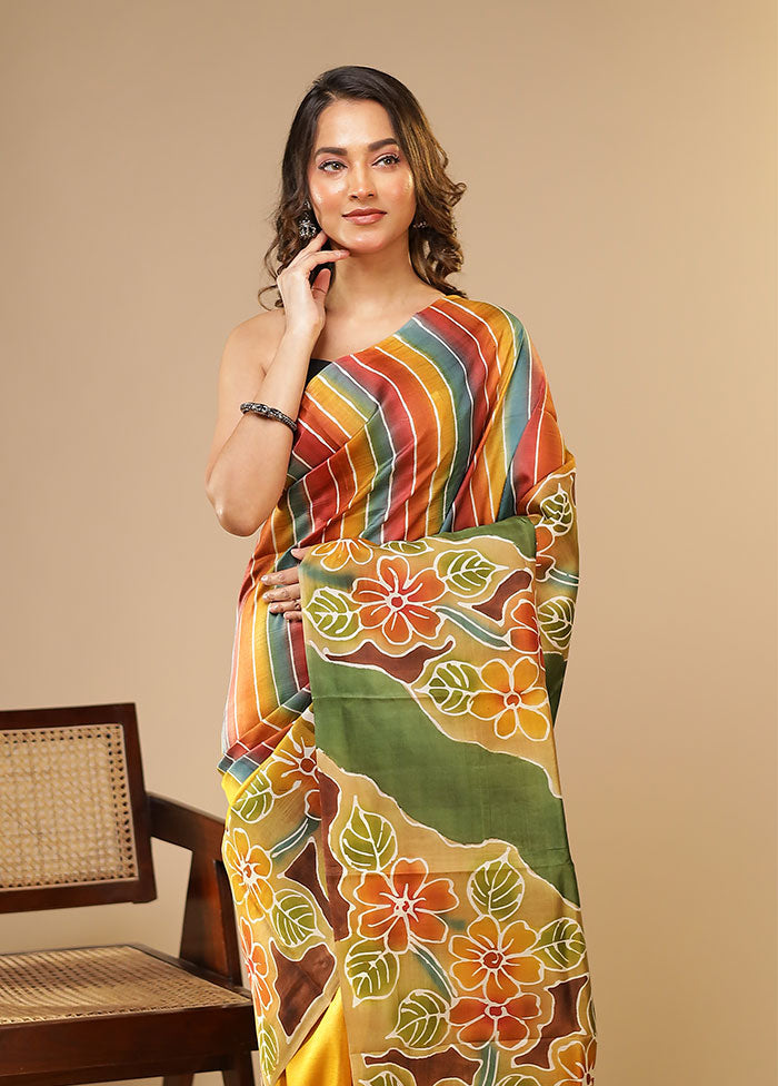 Multicolor Printed Pure Silk Saree Without Blouse Piece