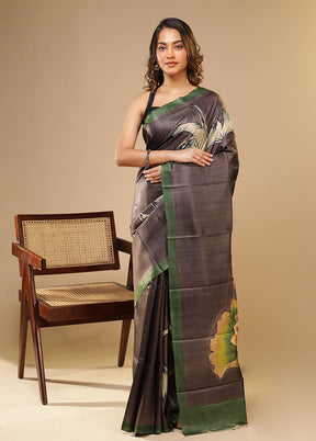 Black Printed Pure Silk Saree Without Blouse Piece