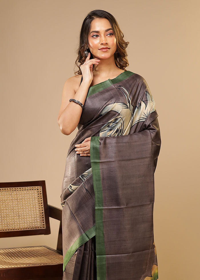 Black Printed Pure Silk Saree Without Blouse Piece
