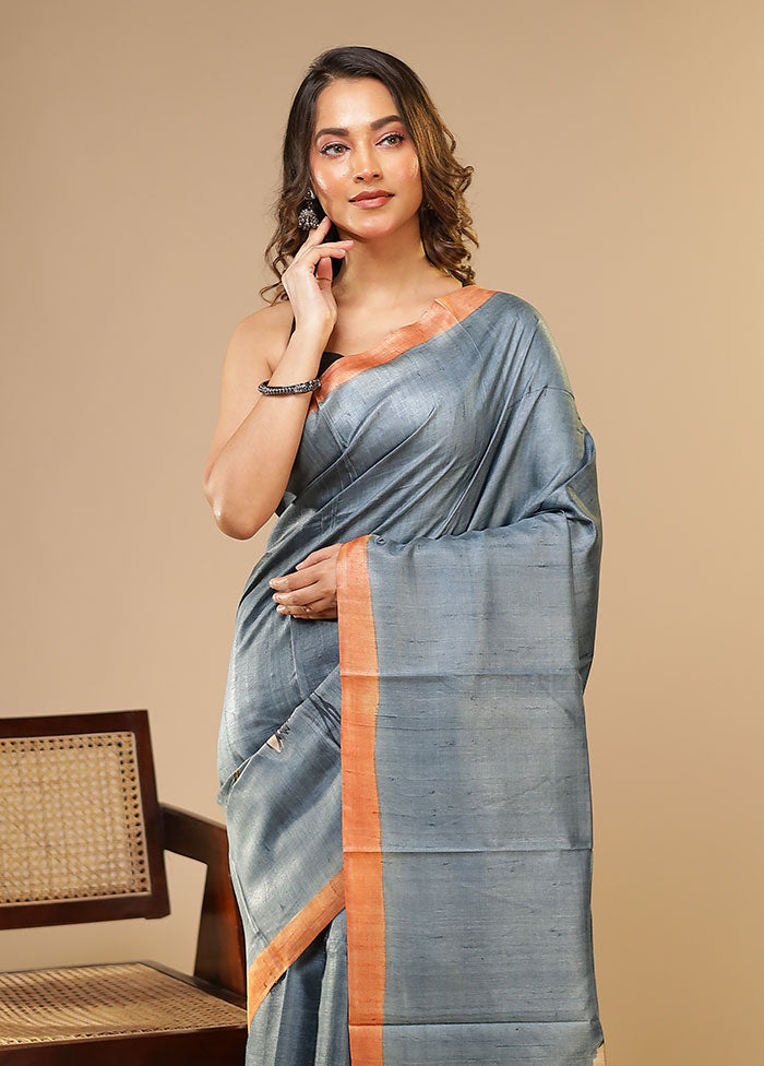 Blue Printed Pure Silk Saree Without Blouse Piece
