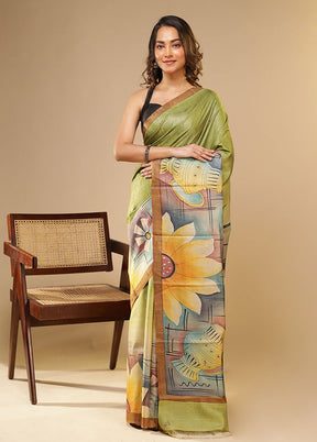 Multicolor Printed Pure Silk Saree With Blouse Piece