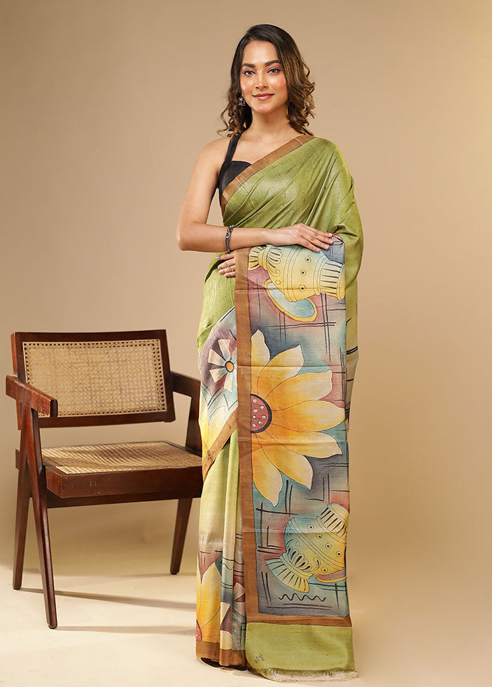 Multicolor Printed Pure Silk Saree With Blouse Piece