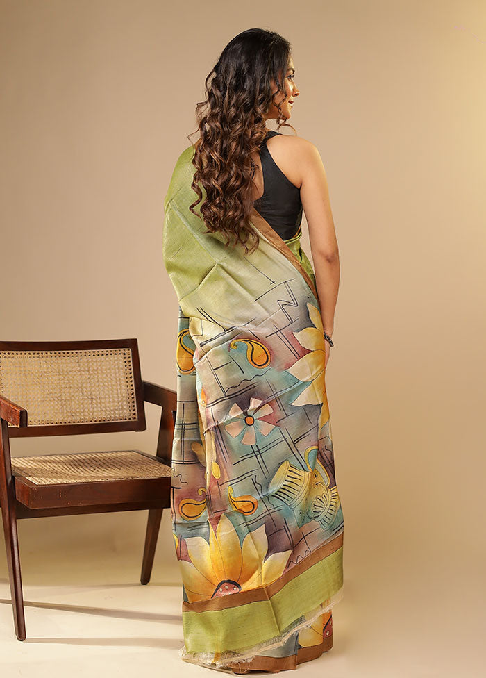 Multicolor Printed Pure Silk Saree Without Blouse Piece