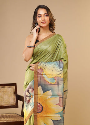 Multicolor Printed Pure Silk Saree Without Blouse Piece