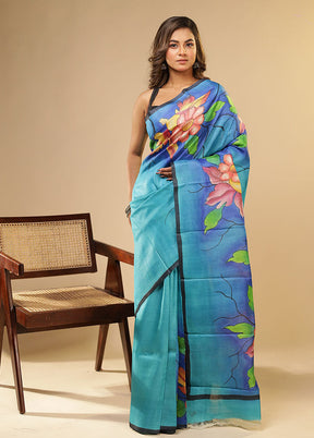 Multicolor Printed Pure Silk Saree With Blouse Piece
